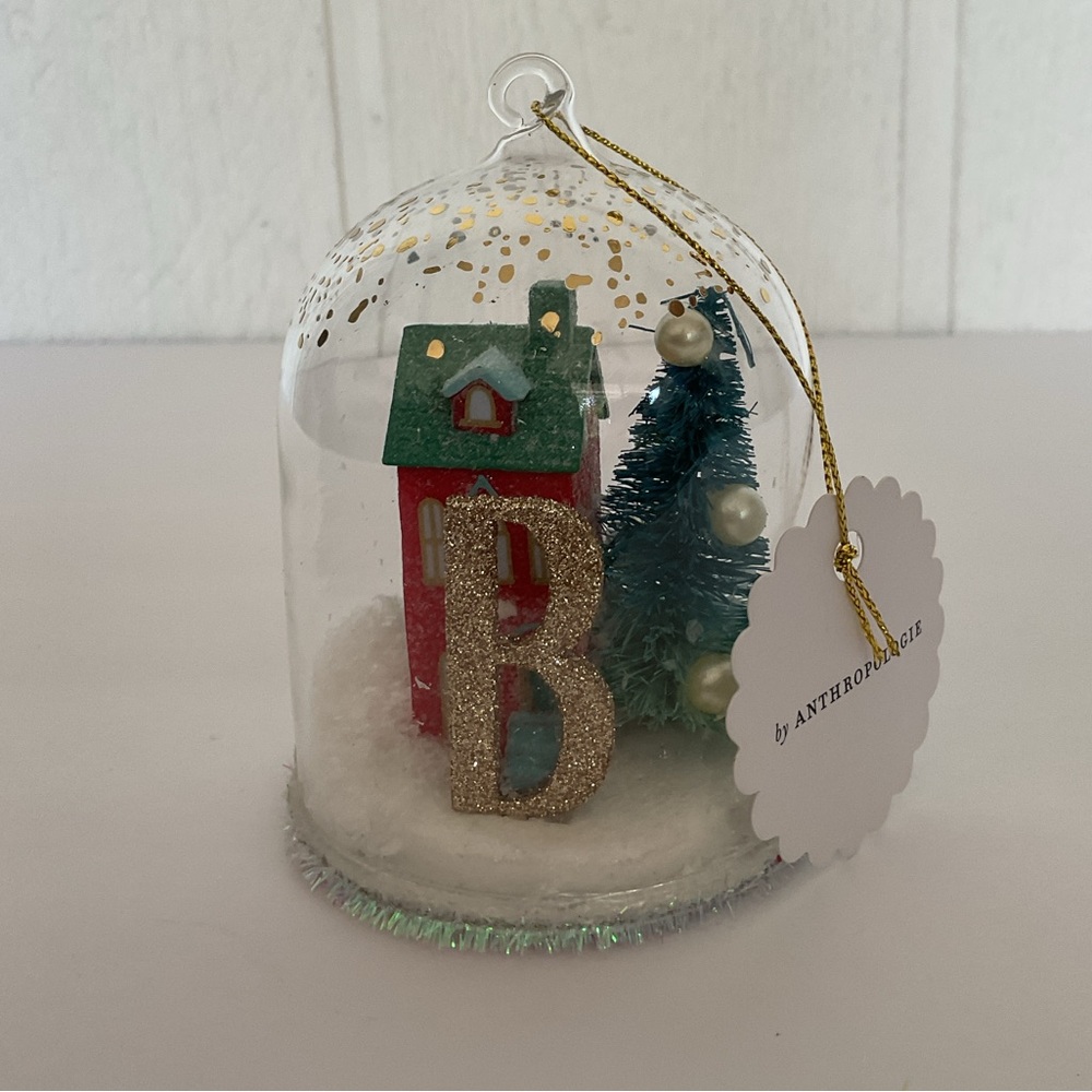 NWT Anthropologie Monogram B Snow Globe Christmas Ornament